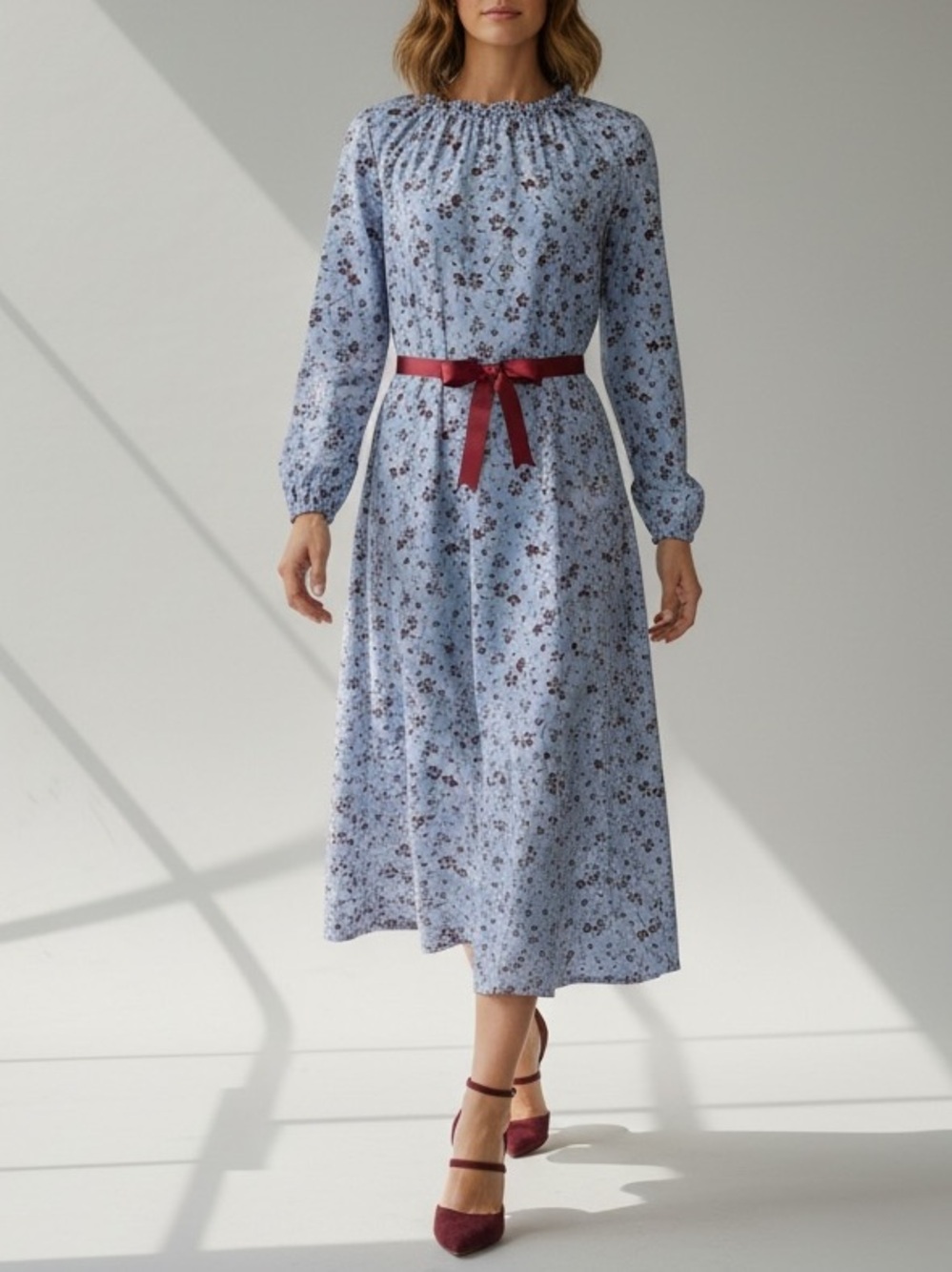 LK BENNETT Yadi Silk Blue Floral Midi Dress